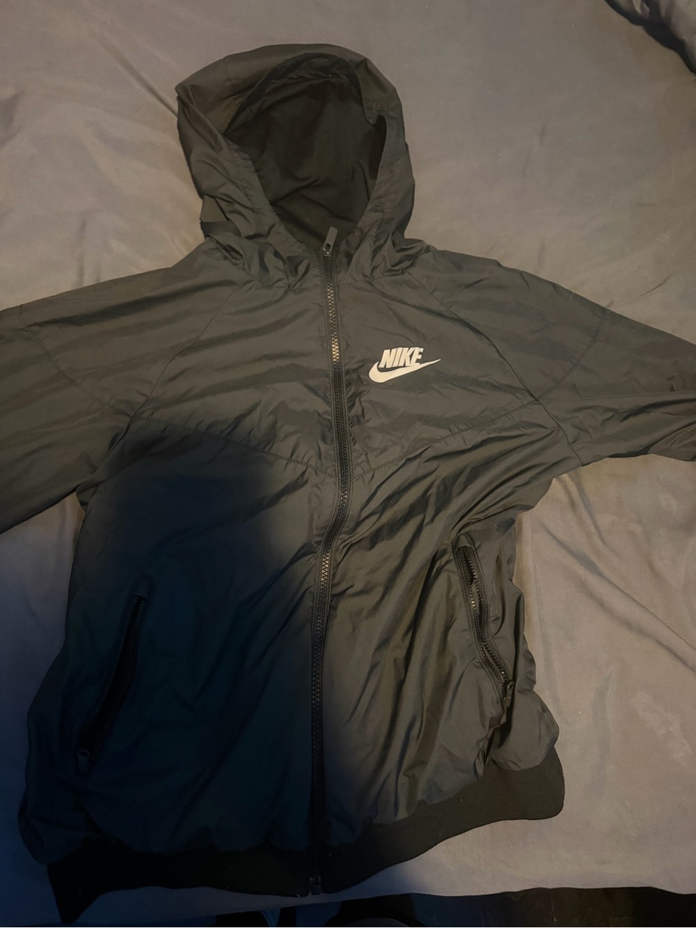 Nike Black Hooded Windbreaker with White Logo